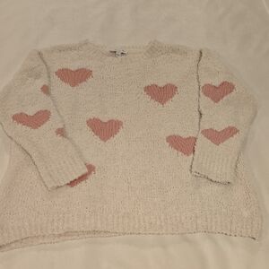 Sky Cream Sweater with Pink Heart Details